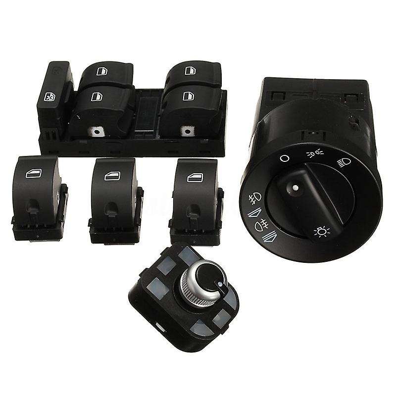 6Pcs Mirror Knob Headlight Control Power Window Switch for - A4 S4 B6 B7