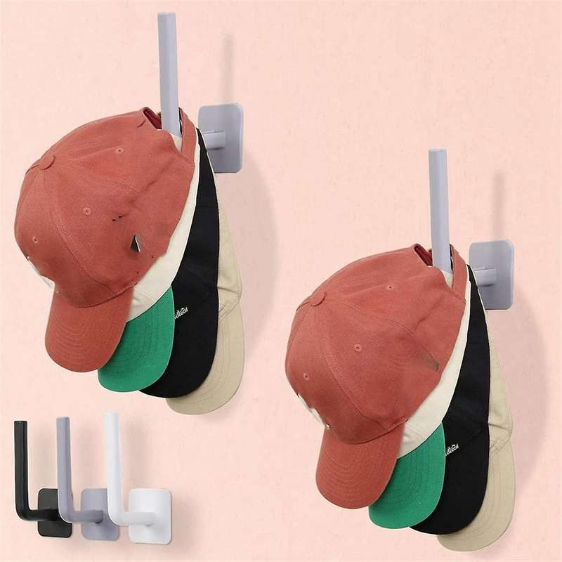 6Pcs No Punching Baseball Cap Hat Rack Wall Mounted Casual Hat Clothing Bathroom Kitchen Bedroom Sto