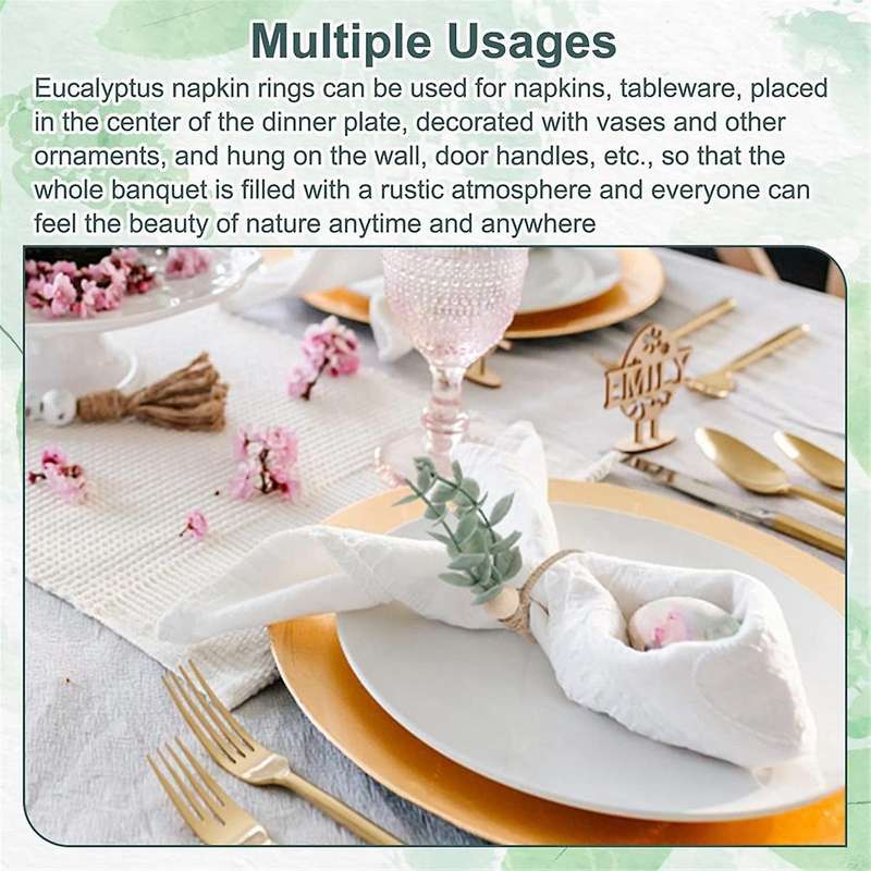 6PCS Napkin Rings Wooden Boho Napkin Rings Eucalyptus Napkins for Party, Christmas or Table Decor