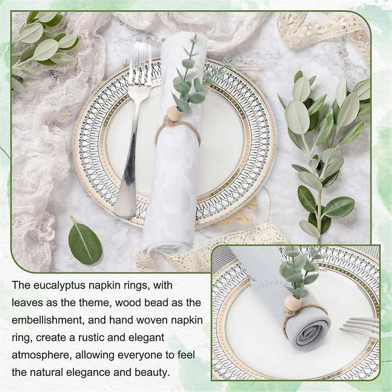6PCS Napkin Rings Wooden Boho Napkin Rings Eucalyptus Napkins for Party, Christmas or Table Decor