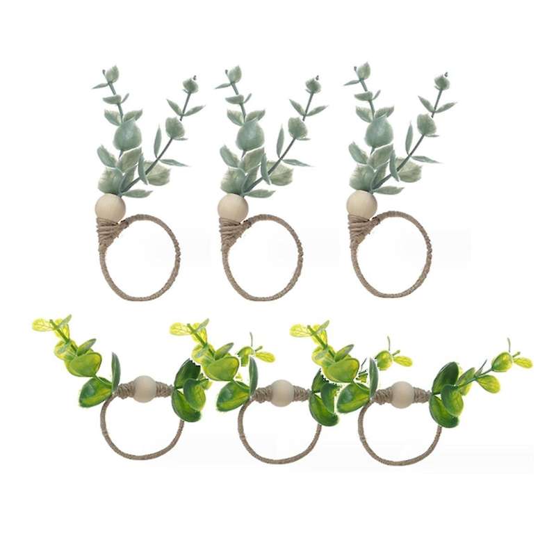6PCS Napkin Rings Wooden Boho Napkin Rings Eucalyptus Napkins for Party, Christmas or Table Decor