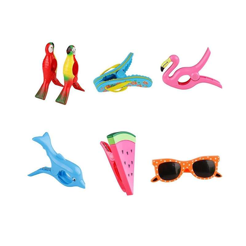 6pcs Plastic Beach Towels Clips for Sunbeds Animal Decorative Clothes Pegs Pins Big Size Drying Rack