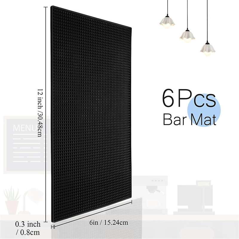 6pcs Rubber Mat Non Bar Service Spill Mat for Countertop Cocktail Bartending Restaurants Barbershop