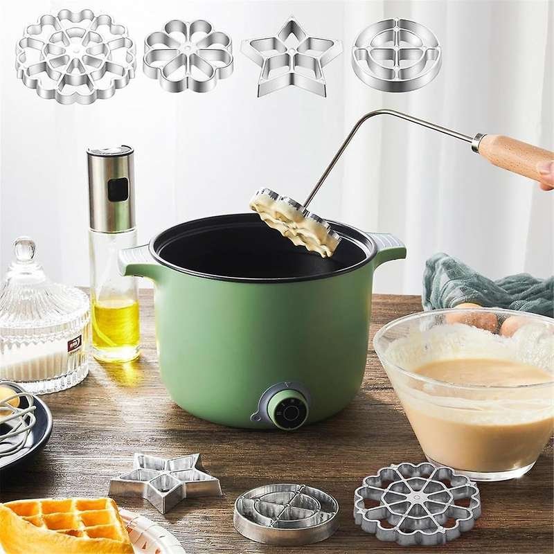6pcs Rosette Iron Set Bunuelos Mold with Handle Cooking Stamp Maker Kit Cookie Cutters Aluminum Allo