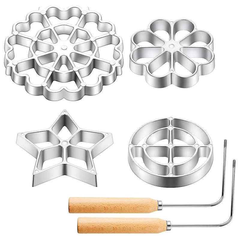 6pcs Rosette Iron Set Bunuelos Mold with Handle Cooking Stamp Maker Kit Cookie Cutters Aluminum Allo