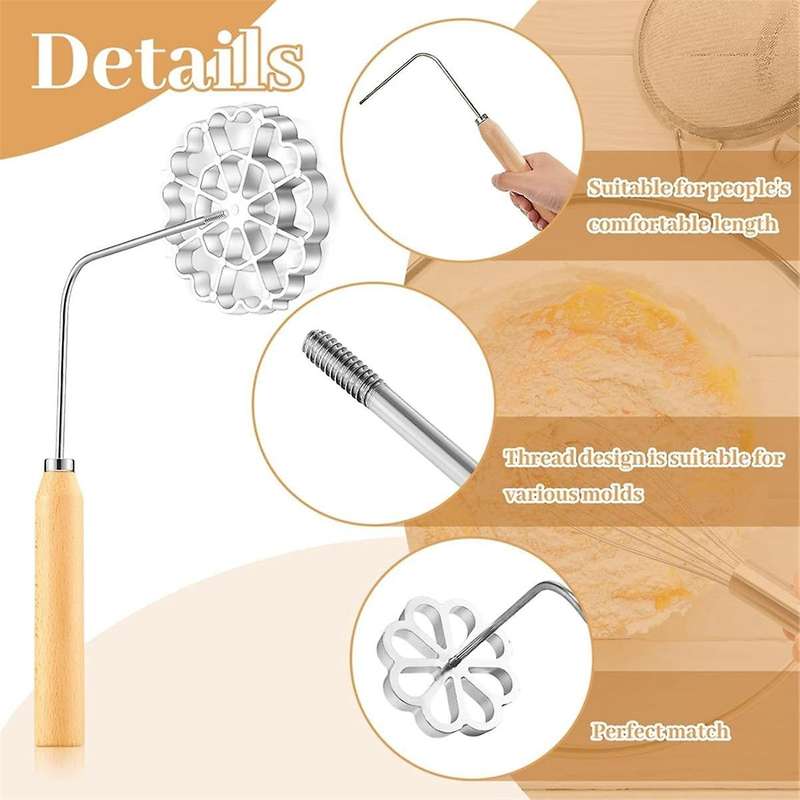 6pcs Rosette Iron Set Bunuelos Mold with Handle Cooking Stamp Maker Kit Cookie Cutters Aluminum Allo