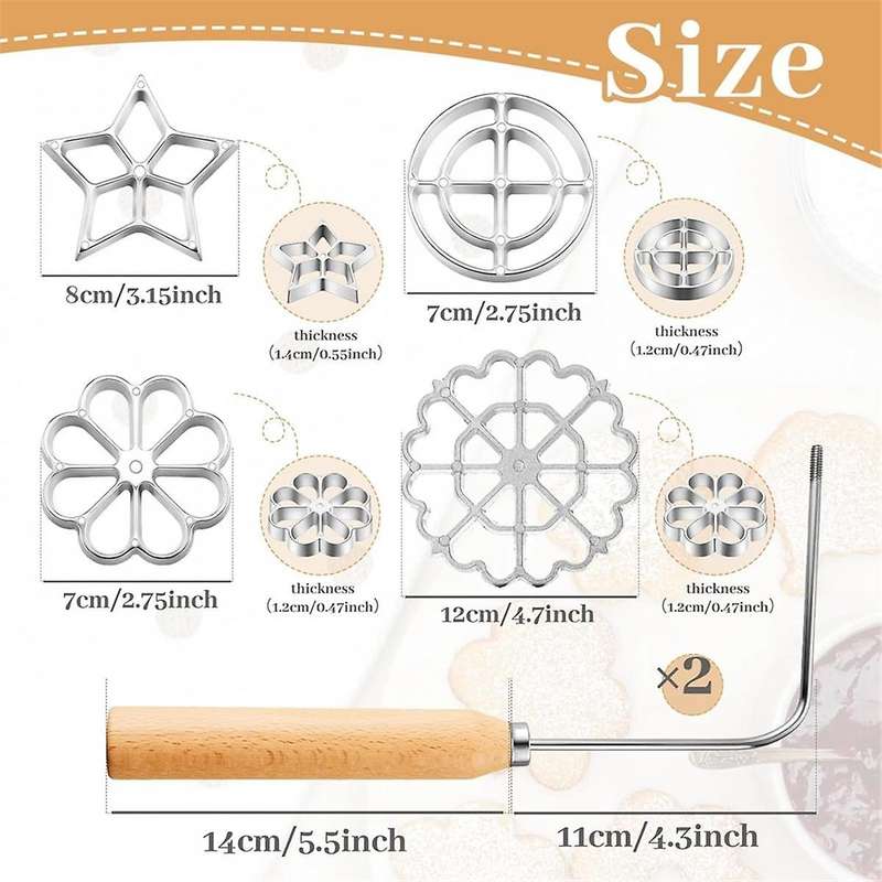 6pcs Rosette Iron Set Bunuelos Mold with Handle Cooking Stamp Maker Kit Cookie Cutters Aluminum Allo