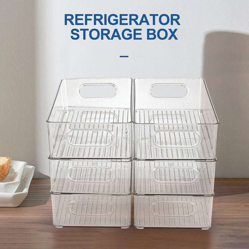6pcs Refrigerator Organizer Bins Stackable Fridge Organizers with Cutout Handles Clear Plastic Pant