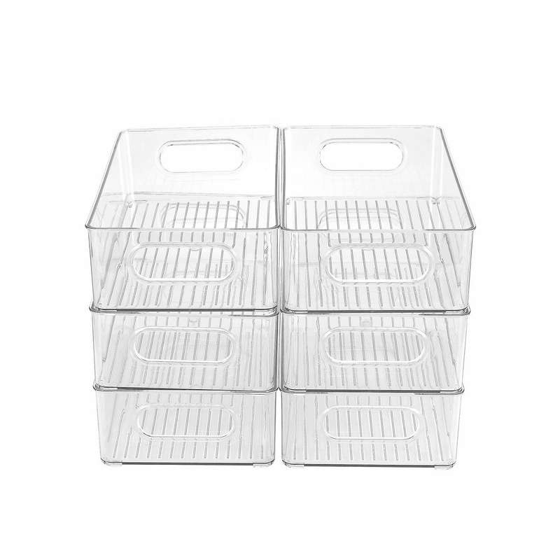 6pcs Refrigerator Organizer Bins Stackable Fridge Organizers with Cutout Handles Clear Plastic Pant