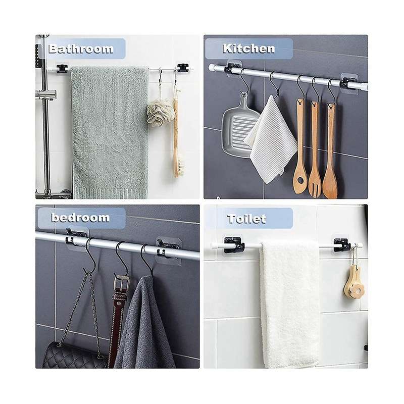 6pcs Self Adhesive Curtain Rod Bracket Punch-free Curtain Rod Clip Nail-free Adjustable Shower Curt