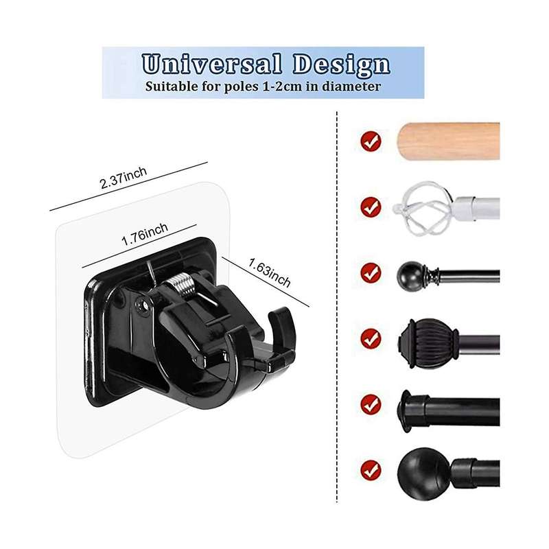 6Pcs Self Adhesive Curtain Rod Bracket Punch-Free Curtain Rod Clip Nail-Free Adjustable Shower Curta