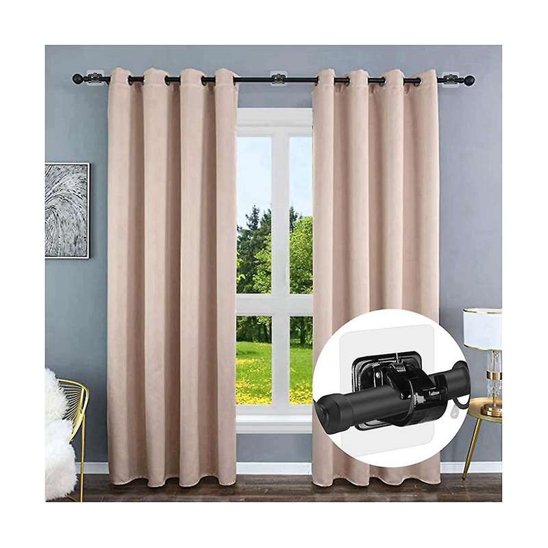 6Pcs Self Adhesive Curtain Rod Bracket Punch-Free Curtain Rod Clip Nail-Free Adjustable Shower Curta