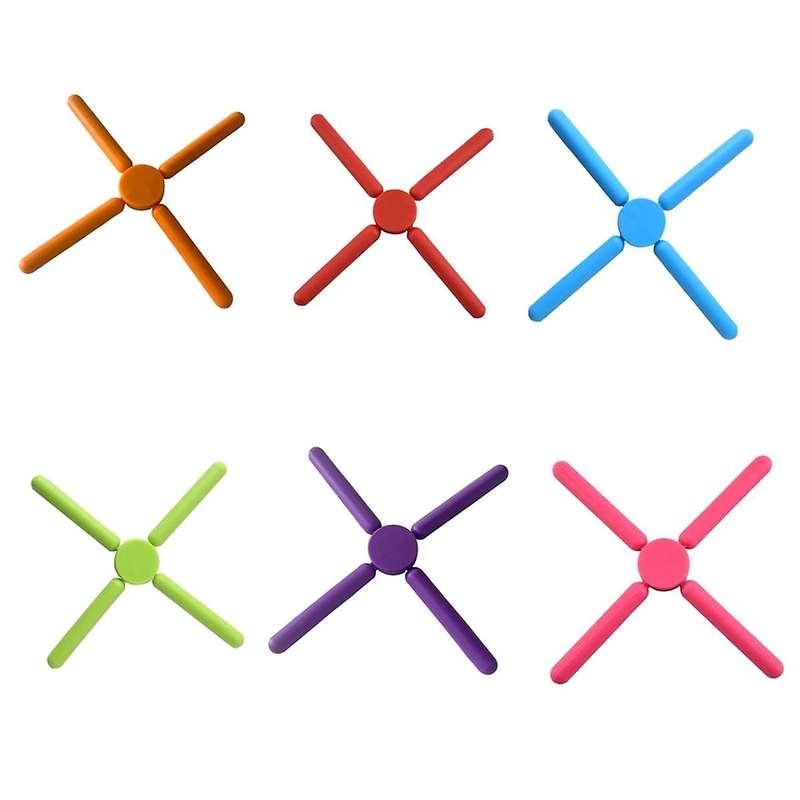 6pcs Silicone Heat Resistant Pads Foldable Non- Pot Pan Mat Holder Dining Table Placemat for Kitchen