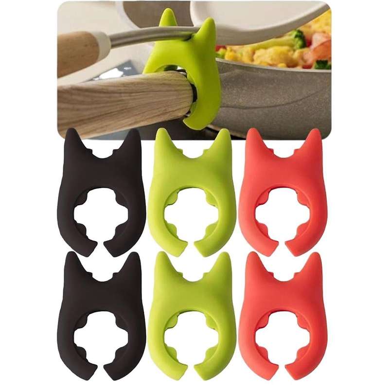 6PCS Spatula Rack with Pot Lid and Soup Spoon Holder, Silicone Pot Clip Spoon Rest Kitchen Spoon Hol