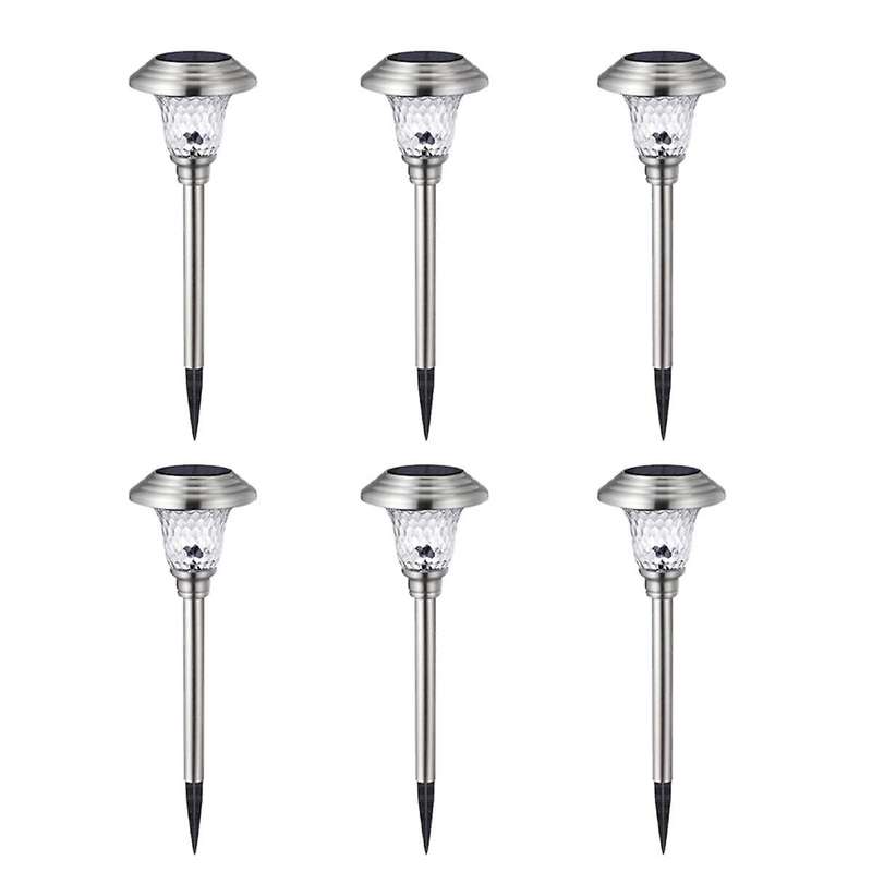 6Pcs Solar Pathway Lights Outdoor Glass Stainless Steel Outside Lights, 10 Lumens LEDWaterproof Sol