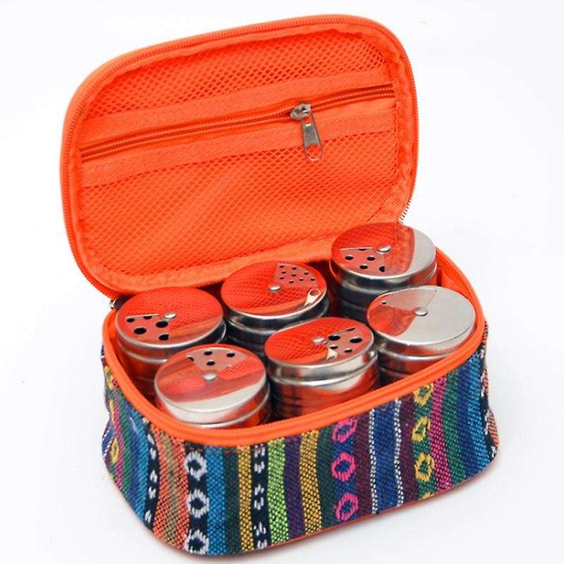 6Pcs Spice Jar Set Cruet Condiment Stainless Steel Seasoning Box Salt Pepper Shakers Camping Outdoor