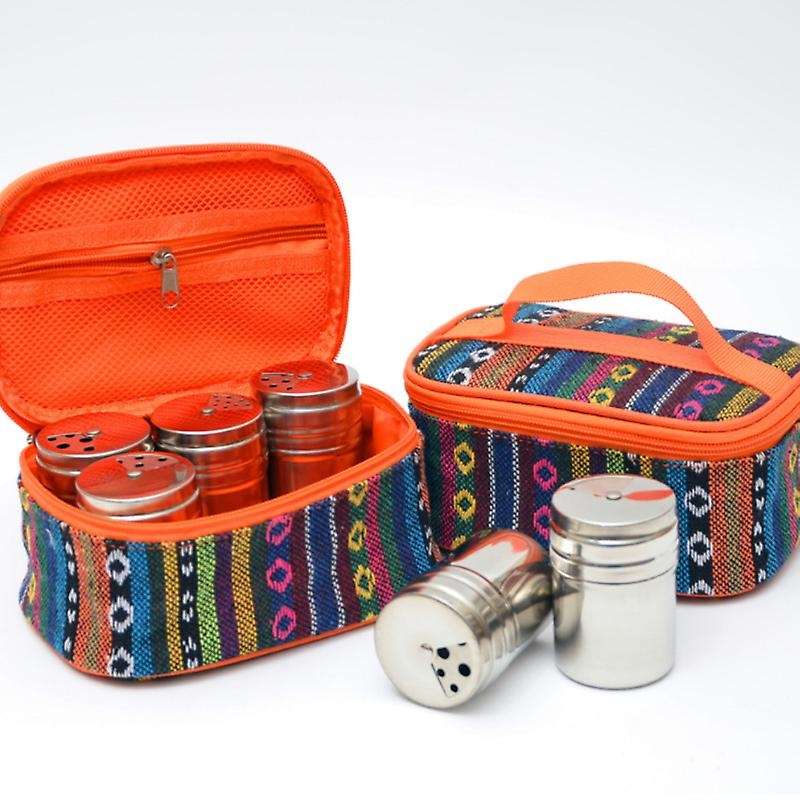 6Pcs Spice Jar Set Cruet Condiment Stainless Steel Seasoning Box Salt Pepper Shakers Camping Outdoor