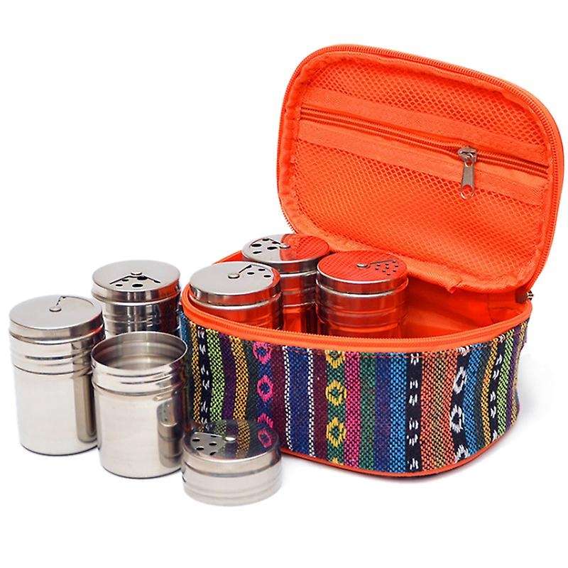 6Pcs Spice Jar Set Cruet Condiment Stainless Steel Seasoning Box Salt Pepper Shakers Camping Outdoor
