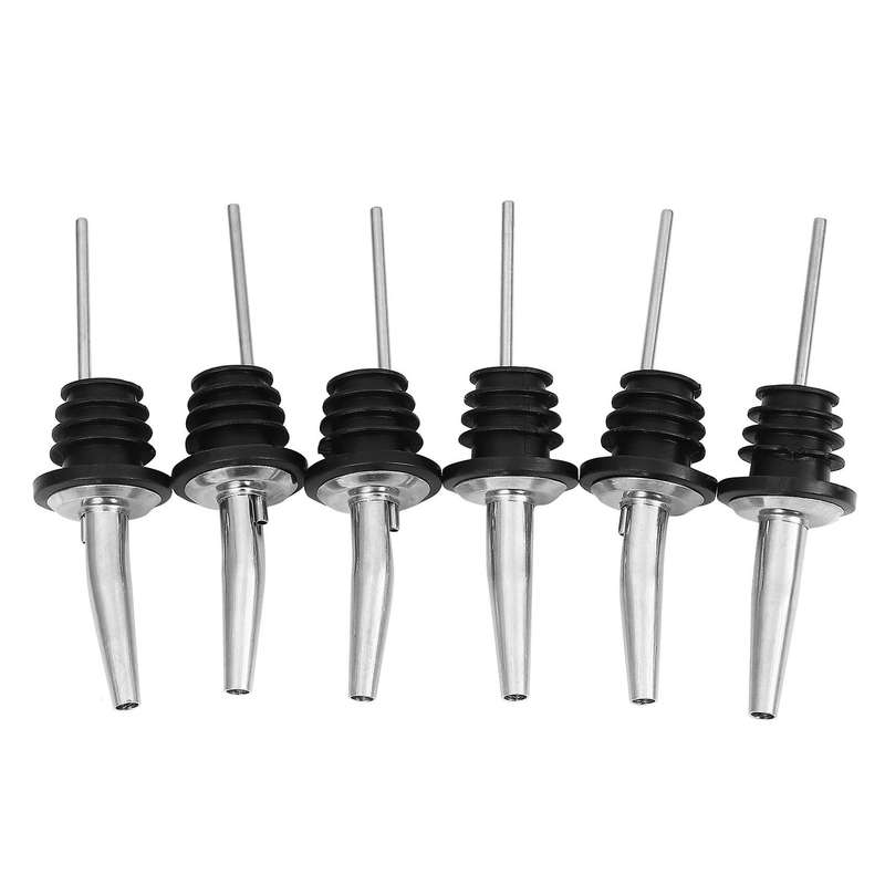 6Pcs Stainless Steel Spirit Wine Bottle Pourer Stopper Liquor Cocktail
