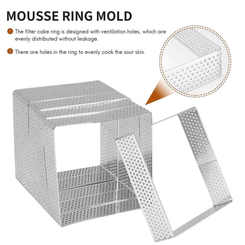 6pcs Square Stainless Steel Porous Tart Ring Bottom Tower Pie Cake Mould Baking Tools French Baking