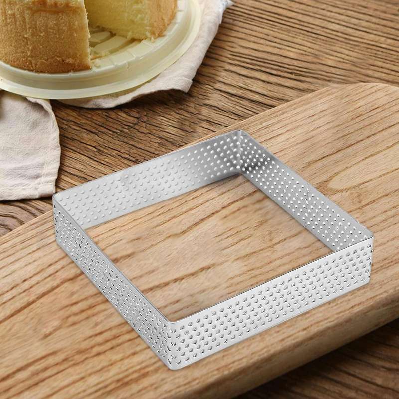 6pcs Square Stainless Steel Porous Tart Ring Bottom Tower Pie Cake Mould Baking Tools French Baking