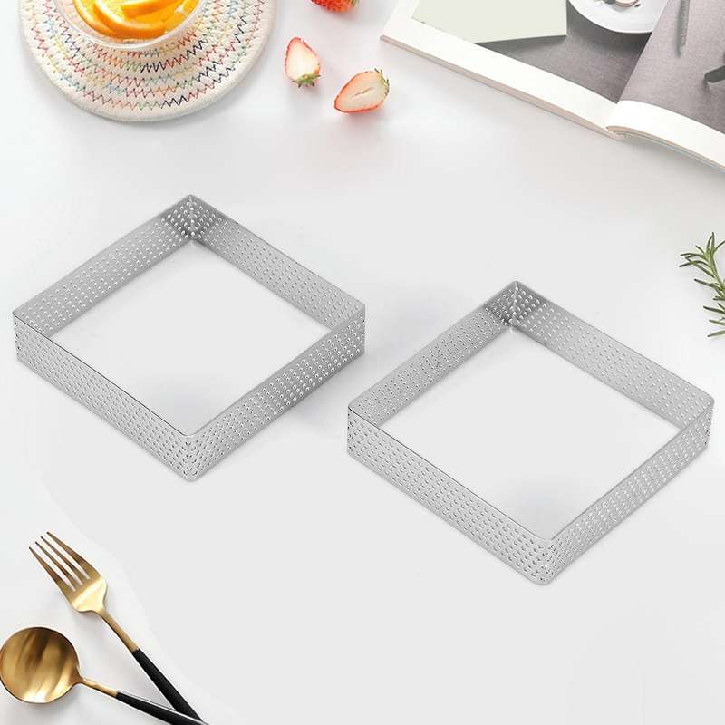 6pcs Square Stainless Steel Porous Tart Ring Bottom Tower Pie Cake Mould Baking Tools French Baking