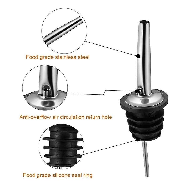 6Pcs Stainless Steel Pourers,Speed Pourer, Liquor Bottle Pourers and Vinegar Tapered Stopper Spout