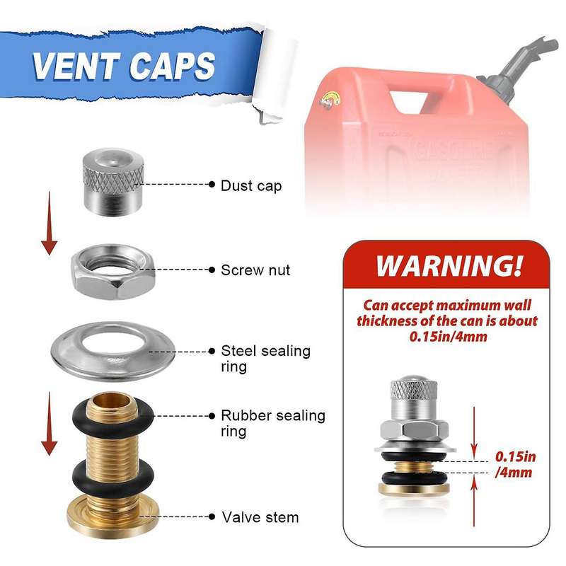6Pcs Universal Car Fuel Gas Can Vent Caps Stainless Steel Gas Can Replacement Vent Plug Gas Jug Vent