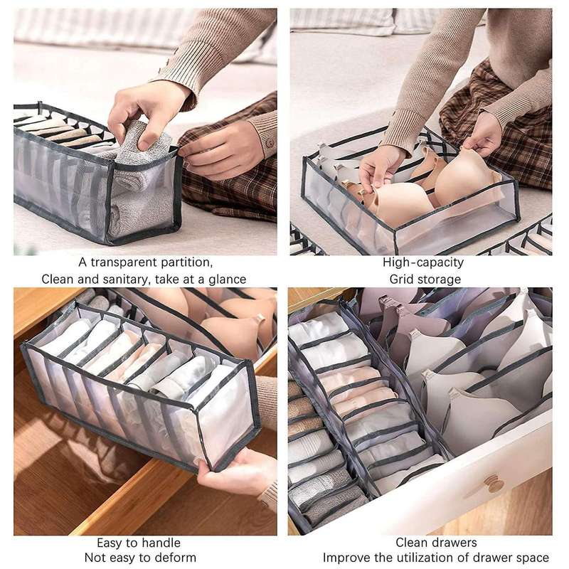 6pcs Underwear Drawer Organizer Foldable Closet Clothes Dividers Dresser Compartments Storage Box F