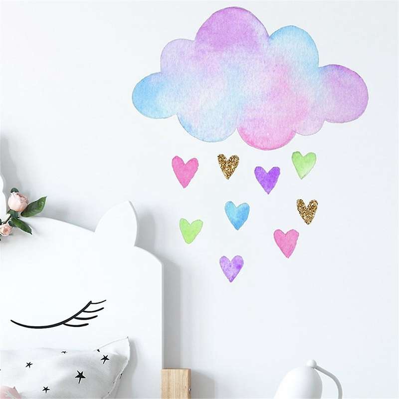 6PCS Wall Stickers Hand-Painted Colorful Love Clouds Children'S Room Decoration Self-Adhesive Remova