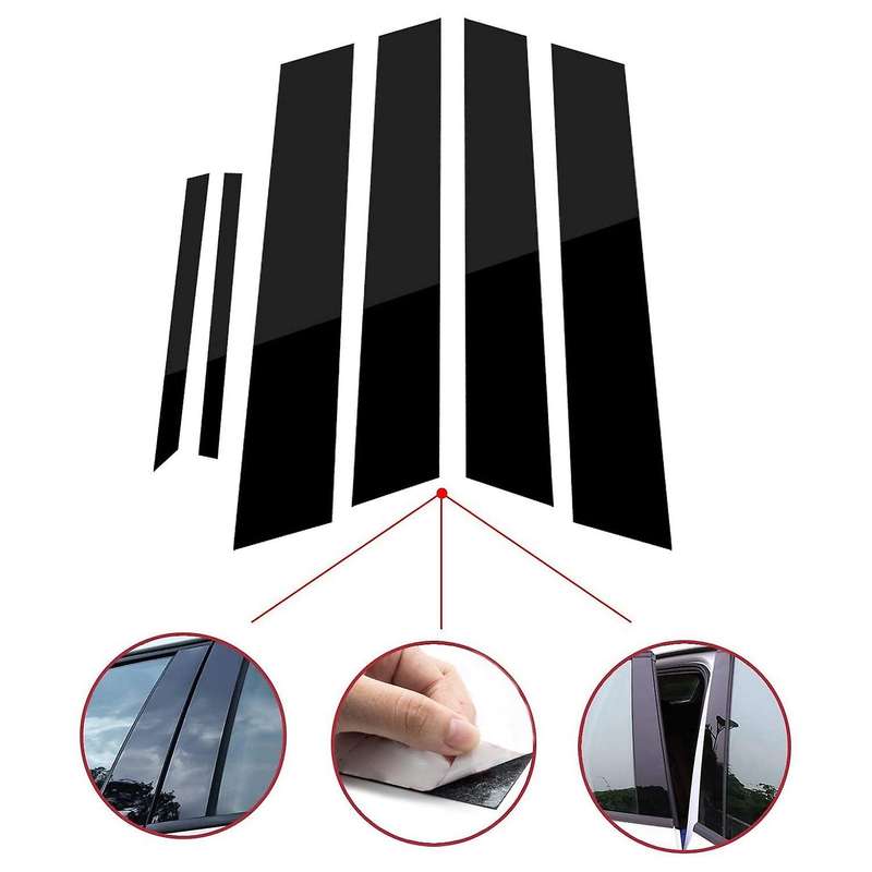 6pcs Window Pillar Posts Cover, for 2006-2011 Side Door Panel Trims, Glossy Black