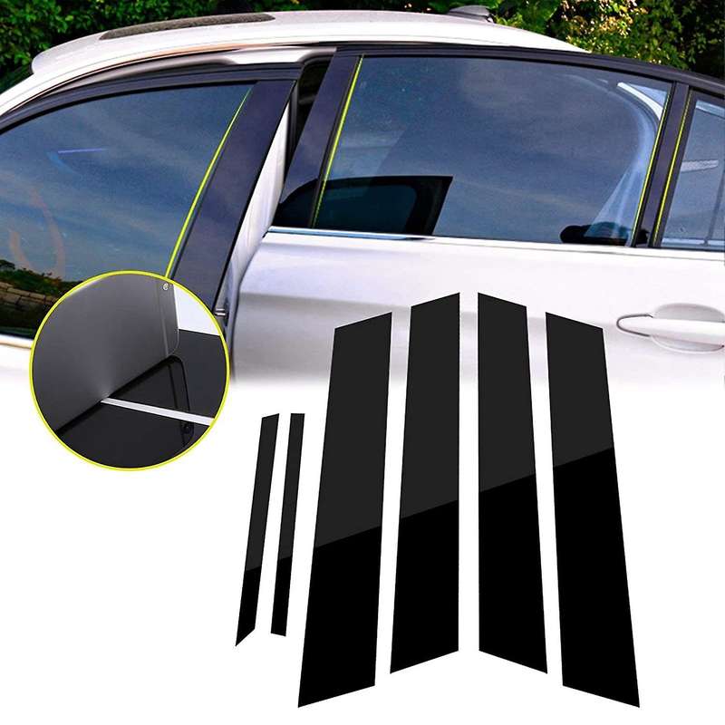 6pcs Window Pillar Posts Cover, for 2006-2011 Side Door Panel Trims, Glossy Black