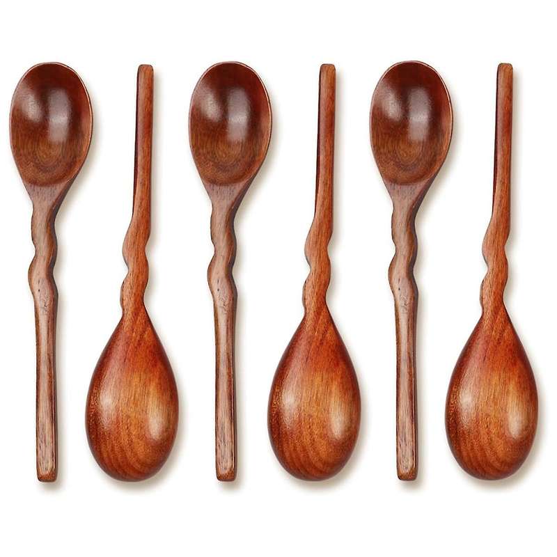6pcs Wooden Spoons for Eating, 7.87 Inch Wooden Spoons for Honey, Small Wooden Spoons, for Soup, Co