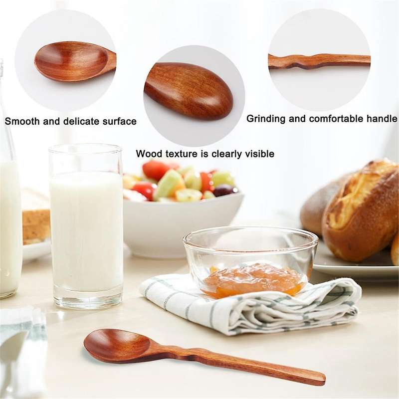 6pcs Wooden Spoons for Eating, 7.87 Inch Wooden Spoons for Honey, Small Wooden Spoons, for Soup, Co