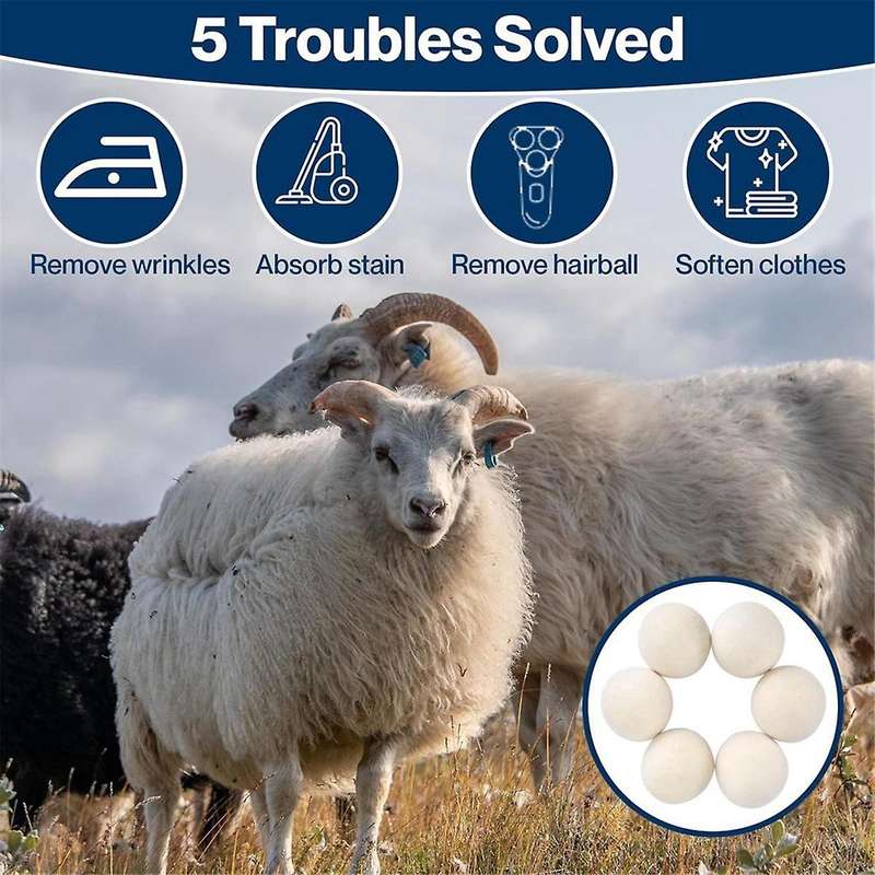 6pcs Wool Dryer Balls- Premium Natural - Made with Wool That Replaces Dryer Sheets - Lint Remover
