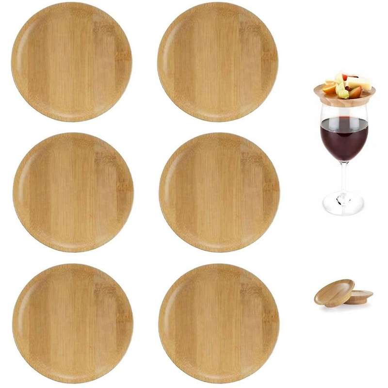 6Pcs Wine Glass Topper, 4Inch Wine Glass Charcuterie Topper Bamboo Wine Glass Topper Coasters