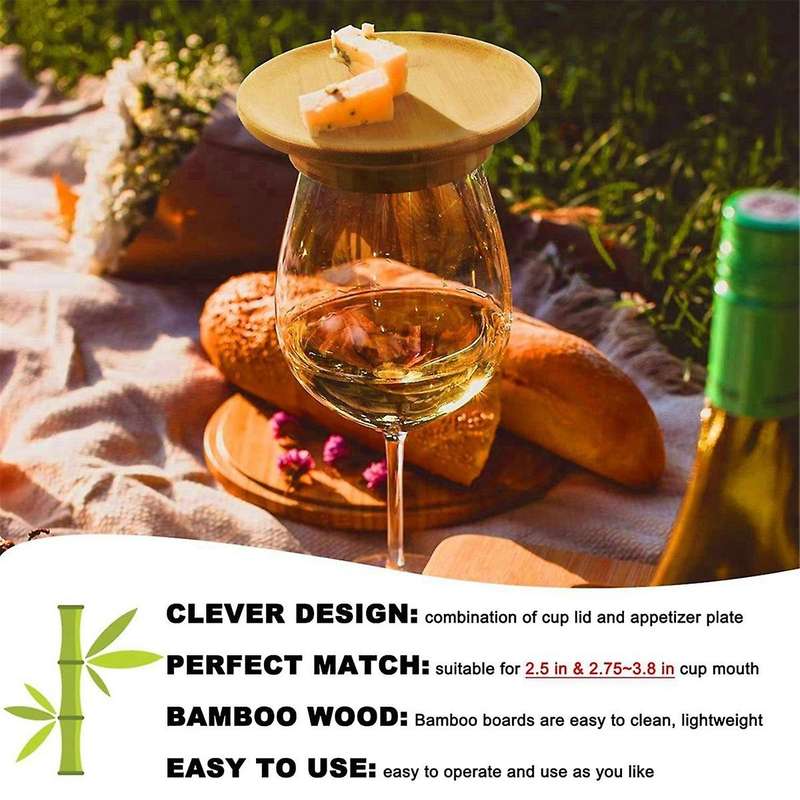 6Pcs Wine Glass Topper, 4Inch Wine Glass Charcuterie Topper Bamboo Wine Glass Topper Coasters