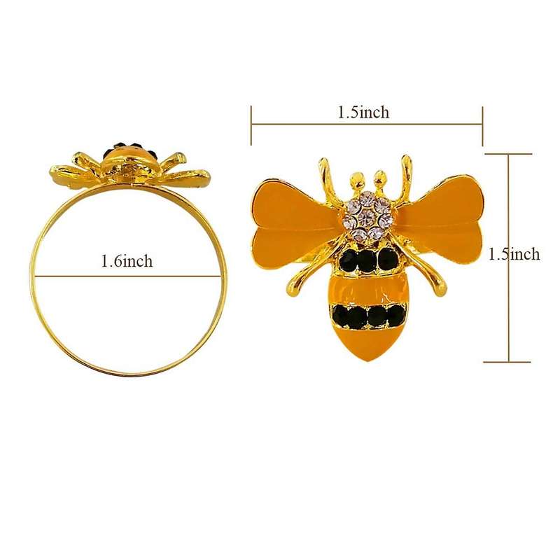 6pcs Yellow Bee Design Metal Napkin Rings Towel Buckle Bumble Bee Napkin Holder Wedding Party Hotel