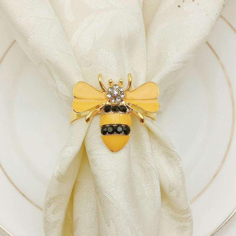 6pcs Yellow Bee Design Metal Napkin Rings Towel Buckle Bumble Bee Napkin Holder Wedding Party Hotel