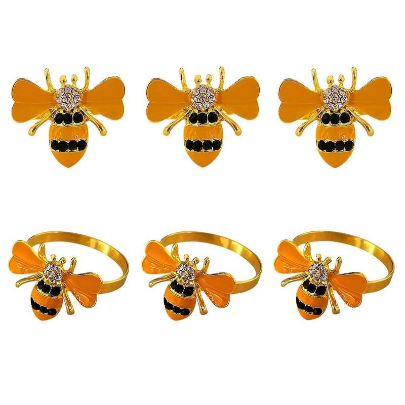6pcs Yellow Bee Design Metal Napkin Rings Towel Buckle Bumble Bee Napkin Holder Wedding Party Hotel