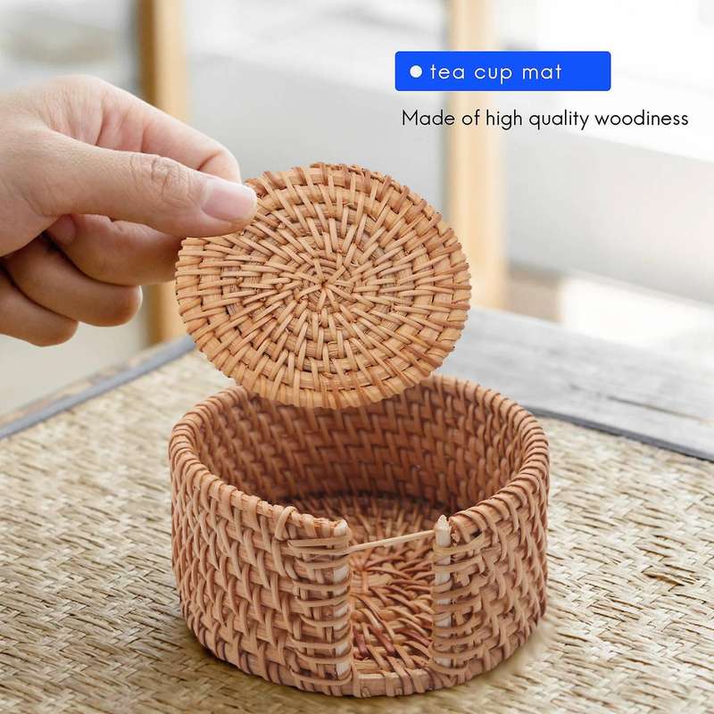 6pcs/lot Drink Coasters Set for Kungfu Tea Accessories Round Tableware Placemat Dish Mat Rattan Wea