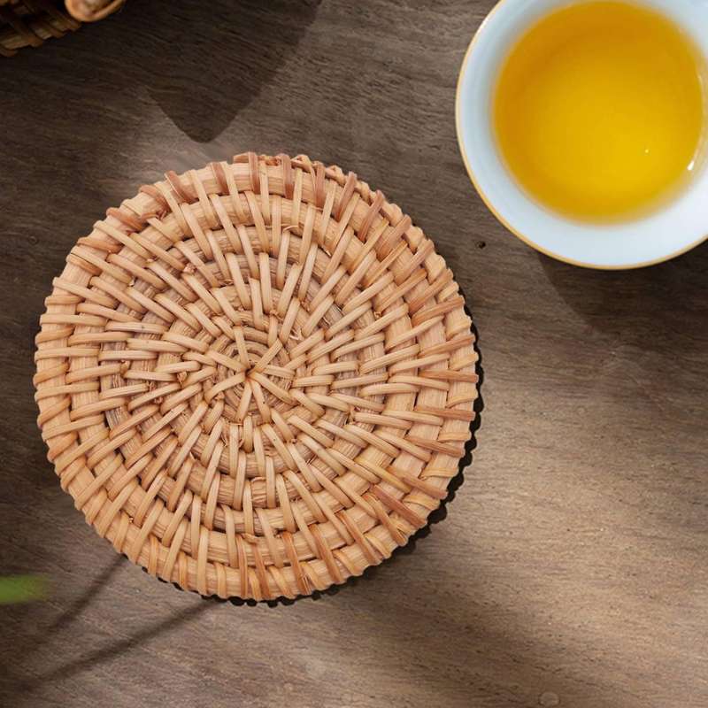 6pcs/lot Drink Coasters Set for Kungfu Tea Accessories Round Tableware Placemat Dish Mat Rattan Wea
