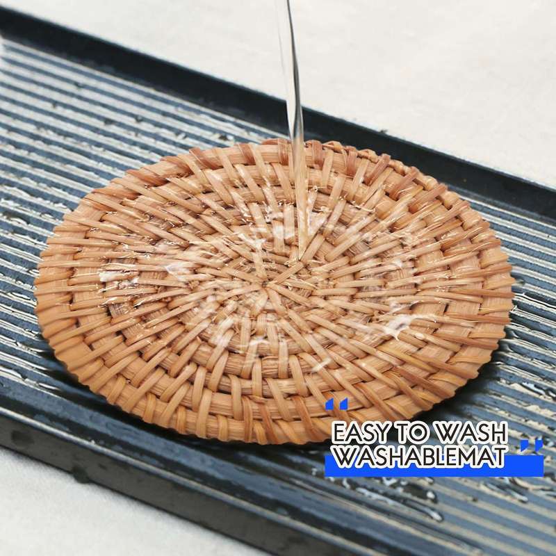 6pcs/lot Drink Coasters Set for Kungfu Tea Accessories Round Tableware Placemat Dish Mat Rattan Wea