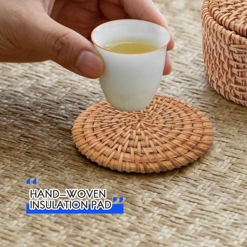 6pcs/lot Drink Coasters Set for Kungfu Tea Accessories Round Tableware Placemat Dish Mat Rattan Wea