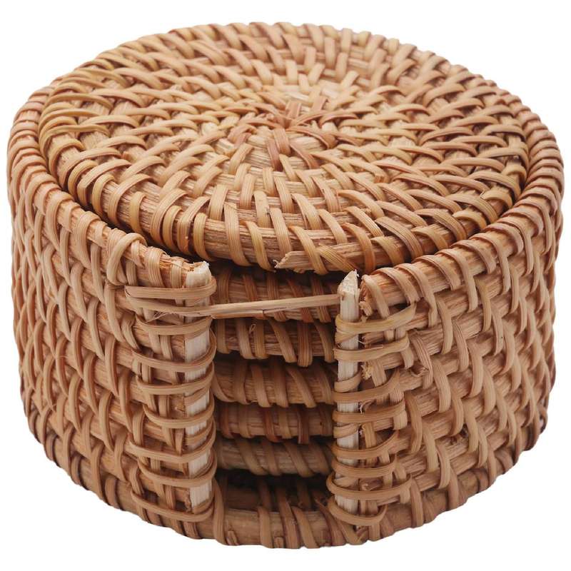 6pcs/lot Drink Coasters Set for Kungfu Tea Accessories Round Tableware Placemat Dish Mat Rattan Wea