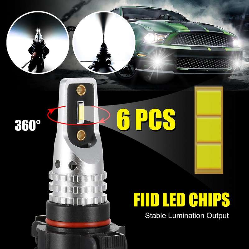 6PCS-CSP LED 5202/H16 Led Light Bulb 288W LED Bulbs for DRL Fog Lights,6500K White(Pack of 2)