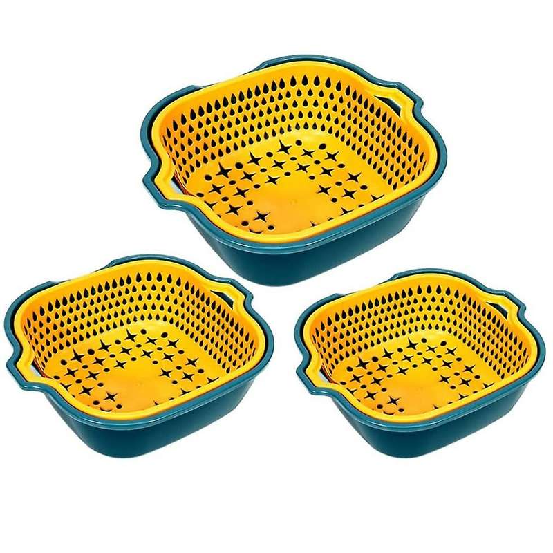 6-Piece Kitchen Colander Multifunctional Plastic with Bowl Filter Double Drain Basin and Stackable B