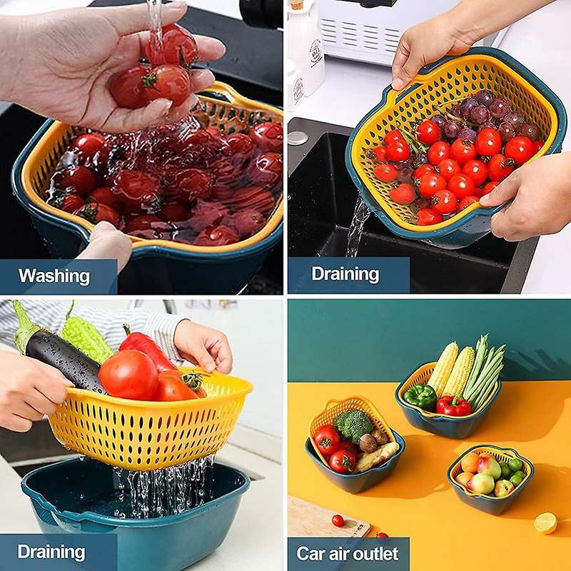 6-Piece Kitchen Colander Multifunctional Plastic with Bowl Filter Double Drain Basin and Stackable B