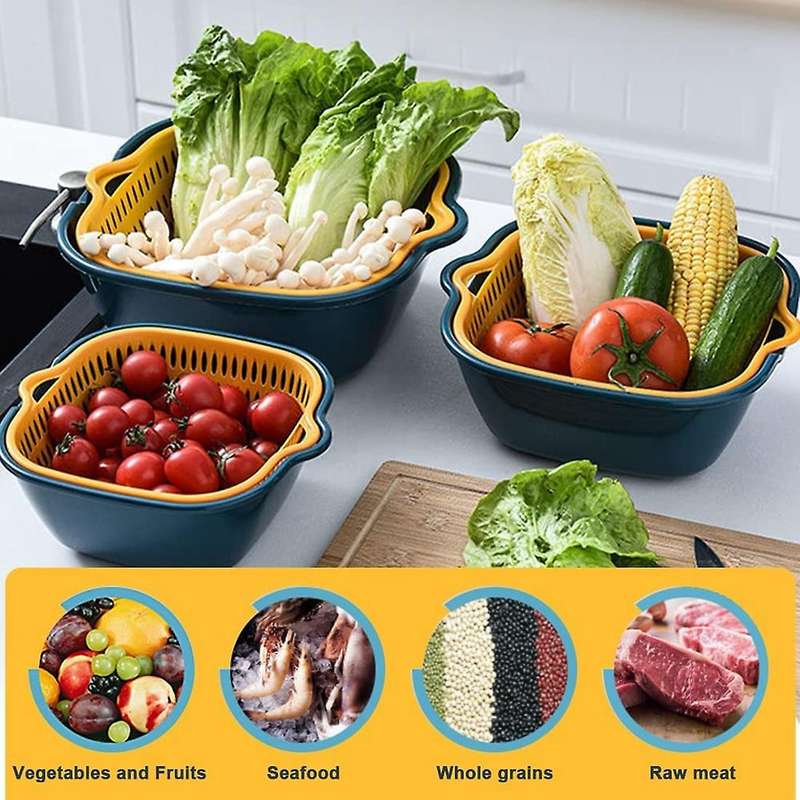6-Piece Kitchen Colander Multifunctional Plastic with Bowl Filter Double Drain Basin and Stackable B