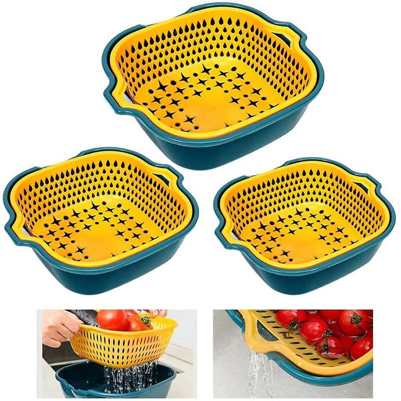 6-Piece Kitchen Colander Multifunctional Plastic with Bowl Filter Double Drain Basin and Stackable B